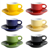 JUEGO DE 6 TAZAS PARA ESPRESSO CON PLATITOS DE CERAMICA Y RACK DE METAL MARCA GIBSON HOME COLECCIÓN SENSATIONS