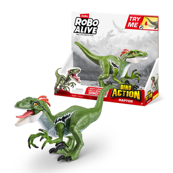 DINOSAURIO RAPTOR CON SONIDO ROBO ALIVE