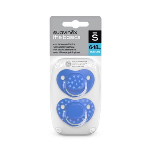 Chupón con tetina anatómica 6-18 m x 2 unidades The Basics- Suavinex