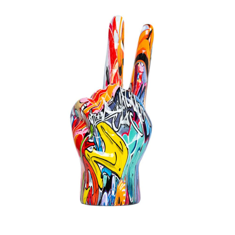 Figura mano con señal de paz resina pintada 9p