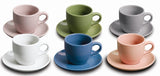 JUEGO DE 6 TAZAS DE ESPRESSO DE 3 ONZAS CON PLATITO DE CERAMICA MARCA MR. COFFEE COLECCIÓN CIRCUIT CAFÉ