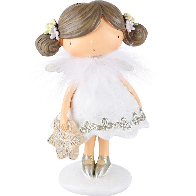 Niña De Pie Con Estrella. Blanca Poliresina 8 x 6 x 14 cm