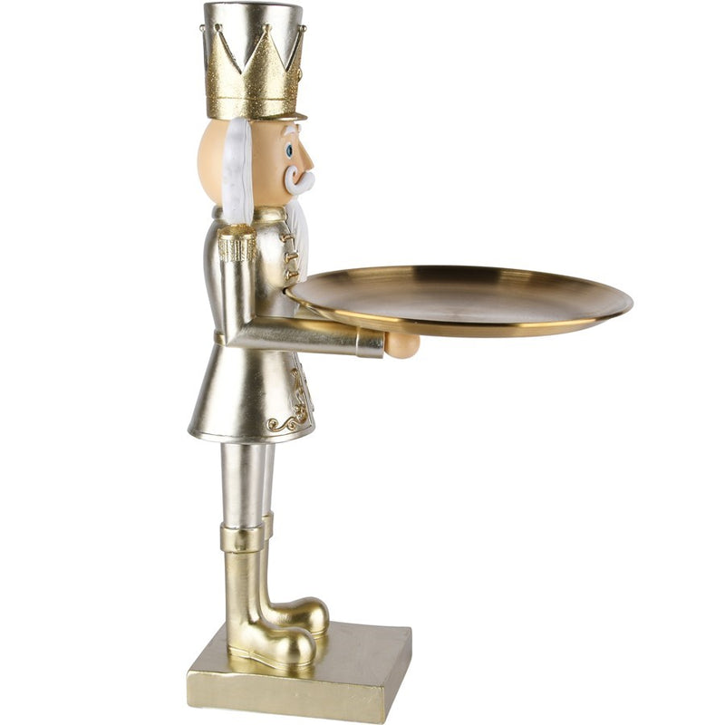 Cascanueces Dorado/Crema Con Plato Poliresina 23x17x35cm