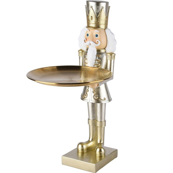Cascanueces Dorado/Crema Con Plato Poliresina 23x17x35cm