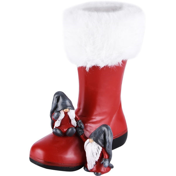 Bota Con Nomos De Papá Noel Rojo Poliresina 15 x 9 x 18 cm