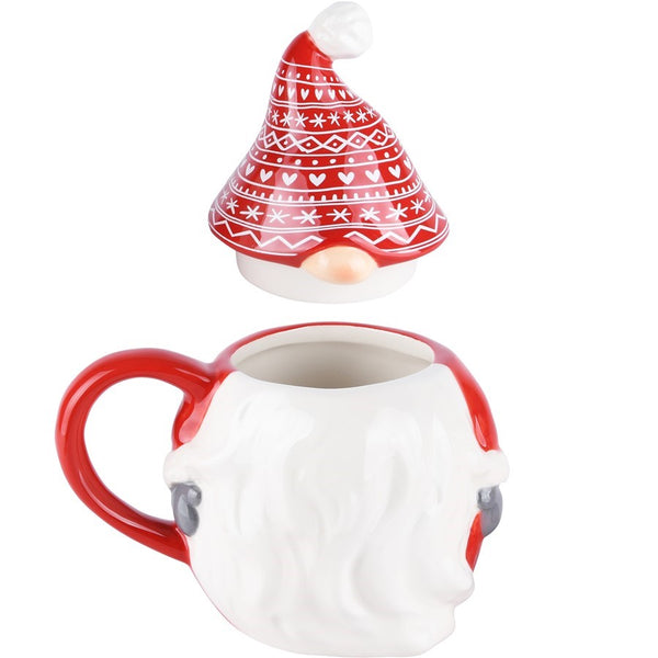 Taza Con Tapa De Papá Noel Roja/blanca Cerámica. 14 x 10 x 16 cm
