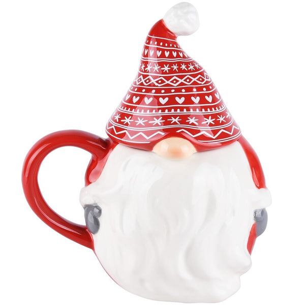 Taza Con Tapa De Papá Noel Roja/blanca Cerámica. 14 x 10 x 16 cm