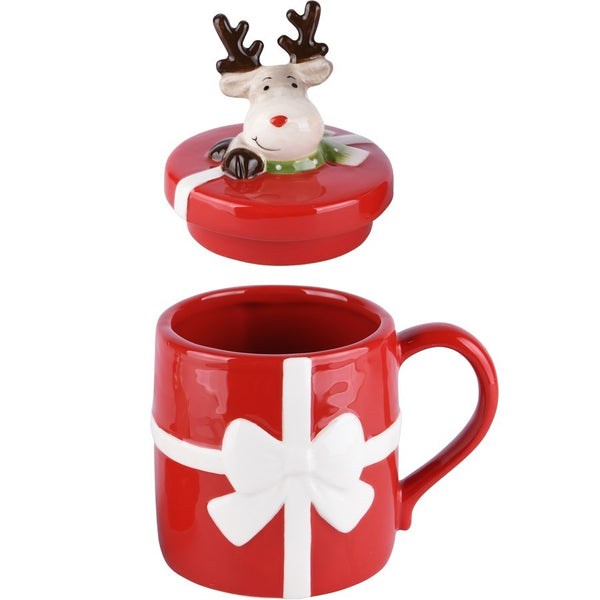 Taza Con Tapa Rudolf Rojo/Blanco Cerámica. 13 x 9 x 16 cm
