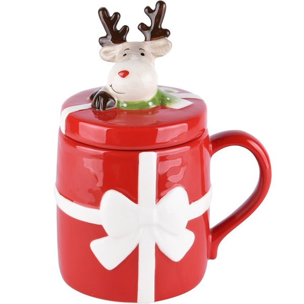 Taza Con Tapa Rudolf Rojo/Blanco Cerámica. 13 x 9 x 16 cm