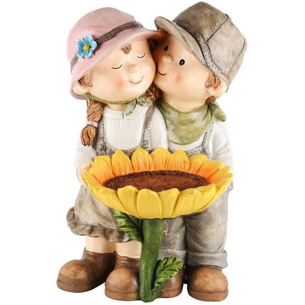 Pareja De Jardín Con Girasol Poliresina 19 x 19 x 30 cm