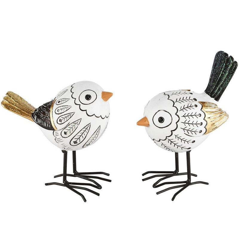 Pájaro Becky Decoracion Negro y Dorado Poliresina 12 x 7 x 13 cm. 2 und