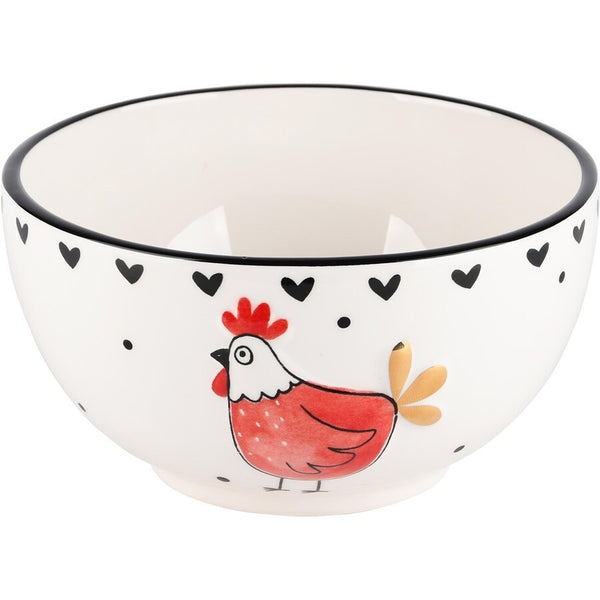 Cuenco Con Pollo Blanco/Rojo Cerámica 15 x 15 x 8 cm