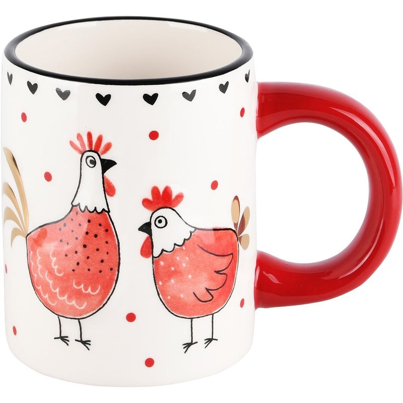 Taza Con Pollo Blanco/Rojo Ceramica 13x8x10cm