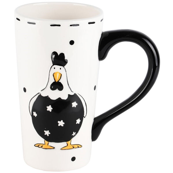 Taza Alta Con Pollo Blanco/Negro Ceramica 15x9x16 cm