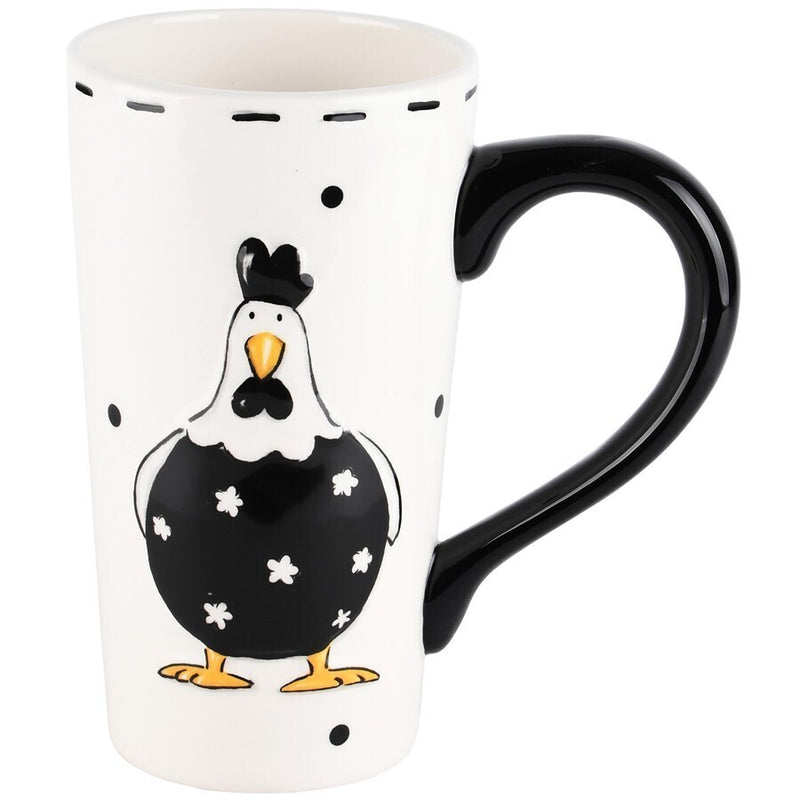Taza Alta Con Pollo Blanco/Negro Ceramica 15x9x16 cm