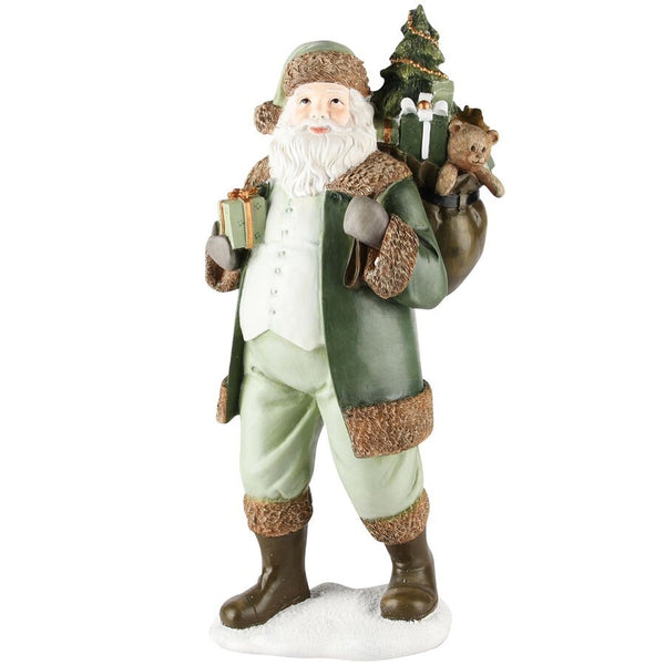 Papá Noel Con Regalos Verde/Marrón Poliresina 18x13x37cm