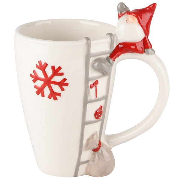 Taza Con Papá Noel En Escalera Blanco/Rojo Cerámica. 13x9x10cm