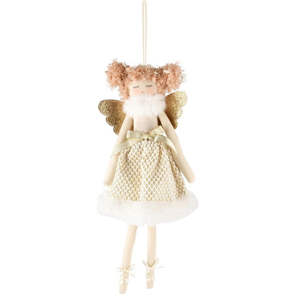 Colgante De Angel Con Lazo Blanco/Dorado Tela 10x5x33cm