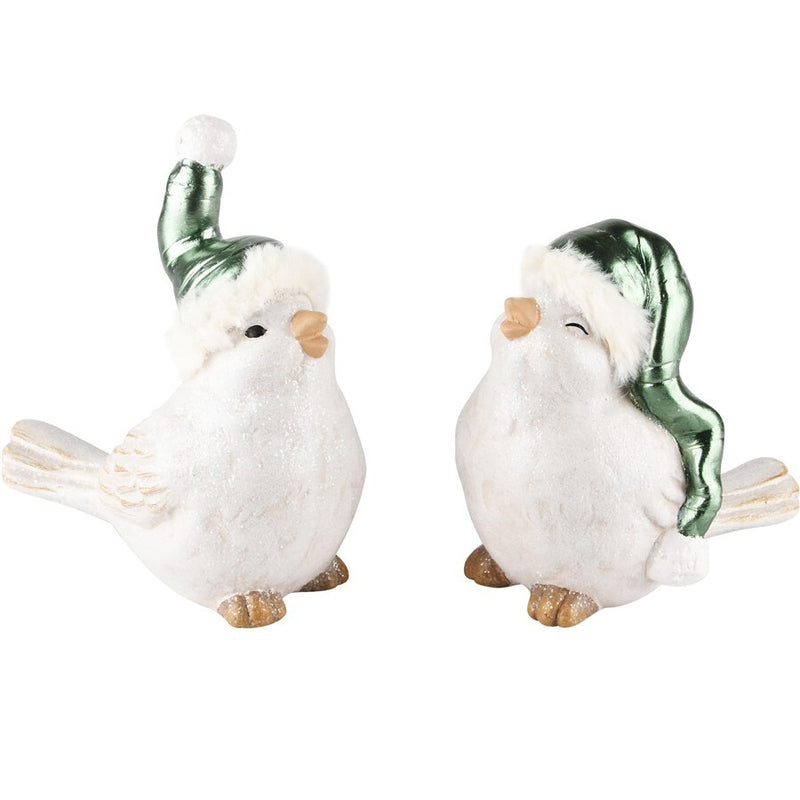 Pájaro Con Gorro De Papá Noel Blanco/Verde TC 14 x 8 x 16 cm