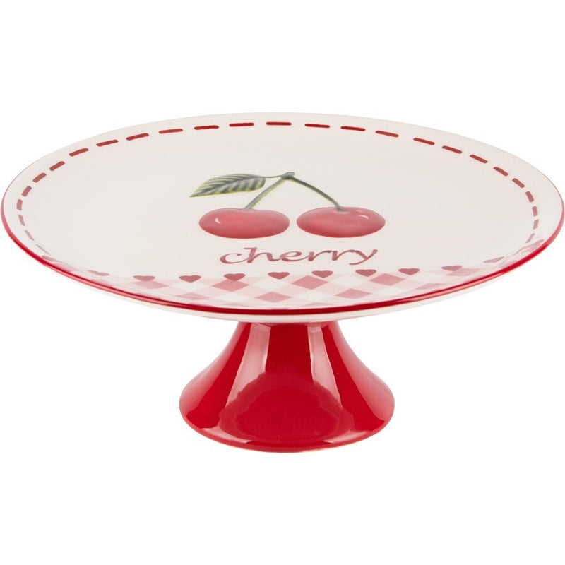 Soporte Para Pastel Con Cerezas Blanco/Rojo Cerámica. 27x11cm