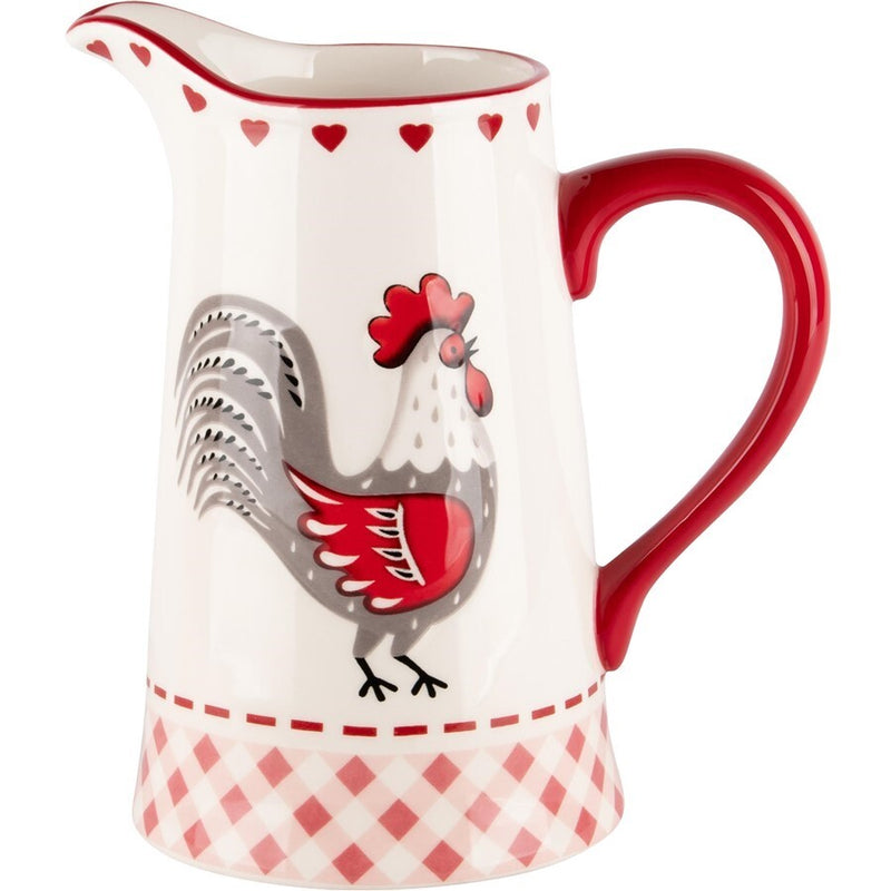 Jarra Con Gallo Blanco/Rojo Cerámica. 17x12x20cm