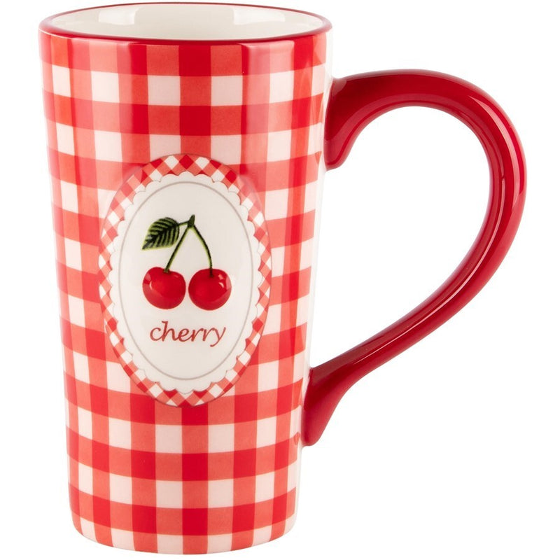 Taza Alta Con Cerezas Blanco/Rojo Cerámica 15x9x16cm