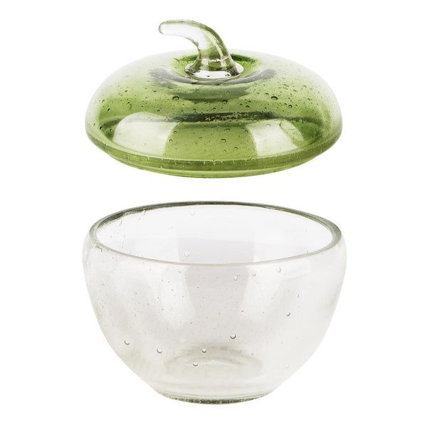 Envase De Manzana Con Tapa Transparente/Verde Vidrio 10x10x10cm