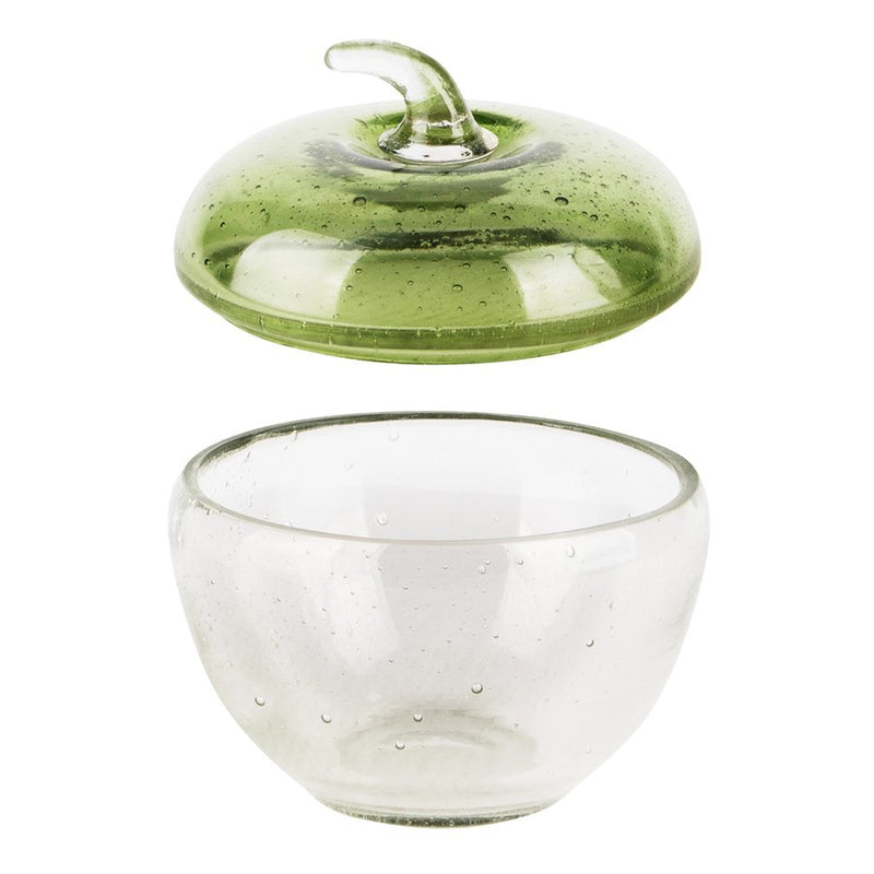 Envase De Manzana Con Tapa Transparente/Verde Vidrio 10x10x10cm