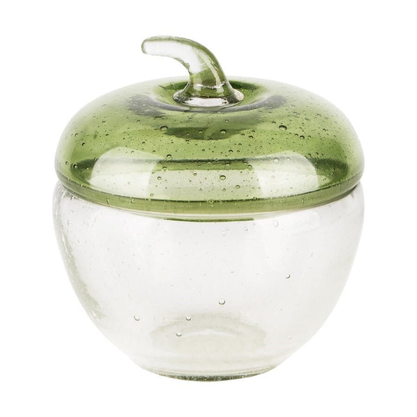 Envase De Manzana Con Tapa Transparente/Verde Vidrio 10x10x10cm