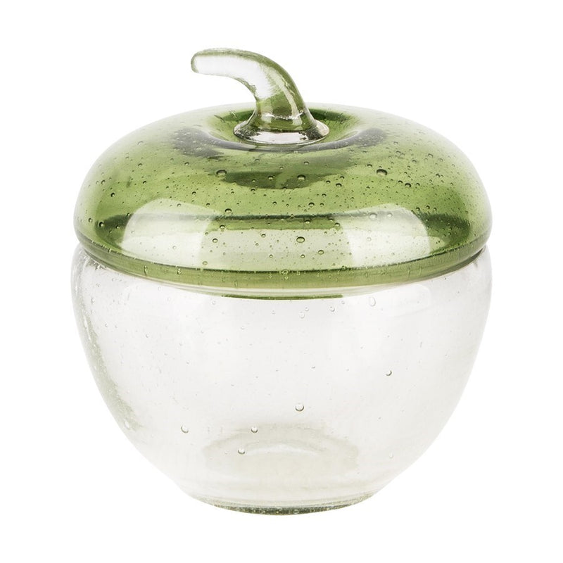 Envase De Manzana Con Tapa Transparente/Verde Vidrio 10x10x10cm