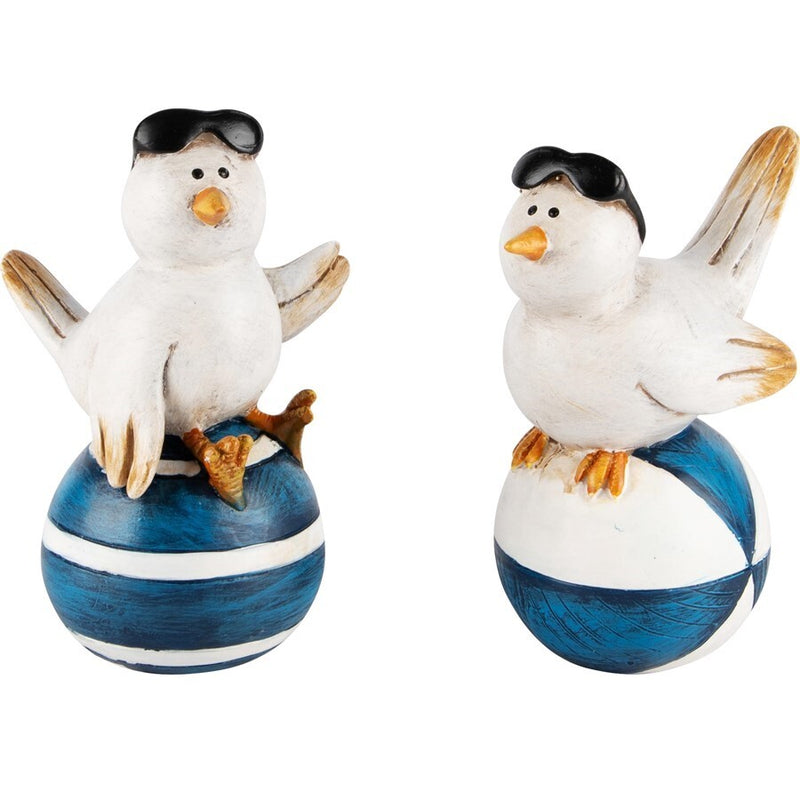Ave Marina Sobre Una Pelota Blanco/Azul Poliresina 6x7x11cm 2uds