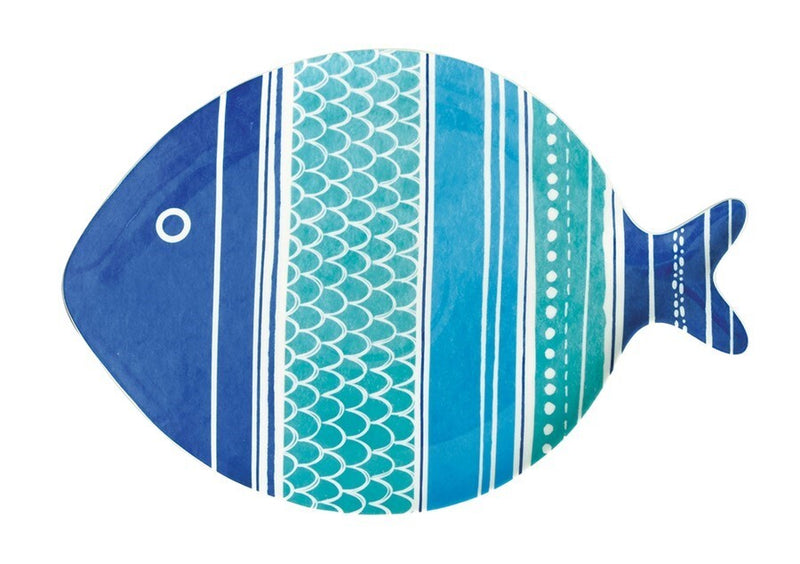Plato Pez Amigos Del Mar Porcelana Colores Azul/Celeste/Blanco 27 x 19 cm