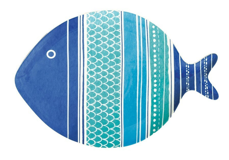 Plato Pez Amigos Del Mar Porcelana Colores Azul/Celeste/Blanco31 x 22 cm