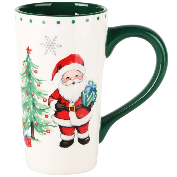 Taza De Ceramica Alta Con Papá Noel Blanco/Verde 16 x 9 x 16 cm