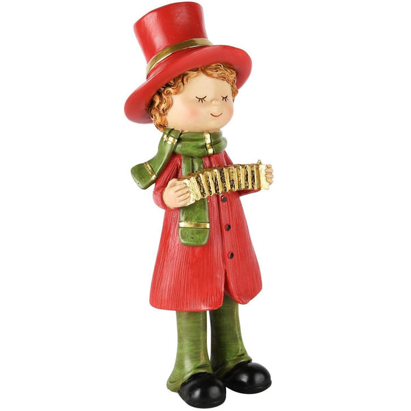 Niña De Invierno Con Acordeón Rojo/Verde Poliresina 8 x 7 x 24 cm