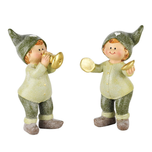 Niño De Invierno Con Simbólica/Trompeta Verde Poliresina 7 x 5 x 12 cm