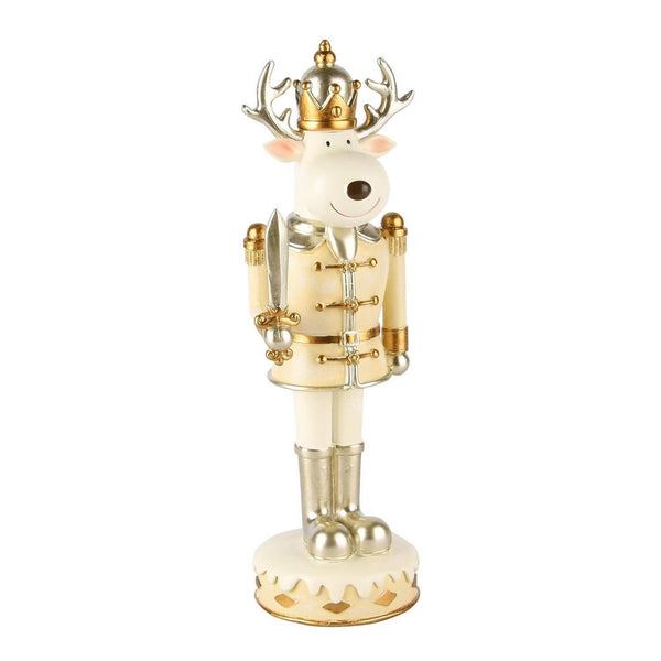 Soldado Reno De Pie Dorado/Blanco Poliresina 12 x 11 x 46 cm