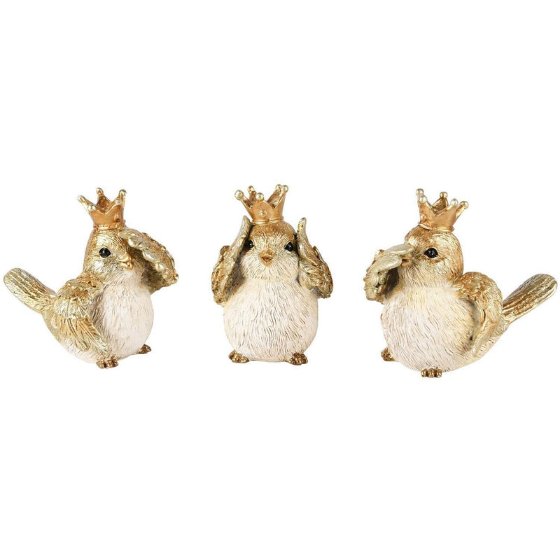 Pájaro Con Corona No Se Oye, No Se Ve, No Se Habla Poliresina 9 x 5 x 7 cm 3 und