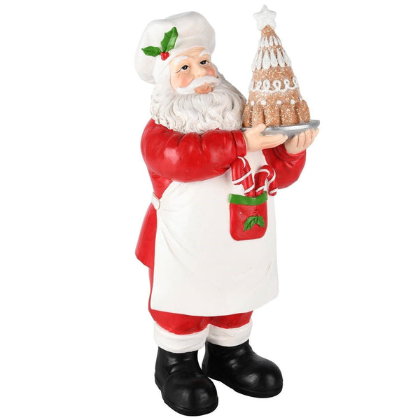 Santa Claus Repostero De Pie Con Pastel Poliresina 13 x 13 x 28 cm