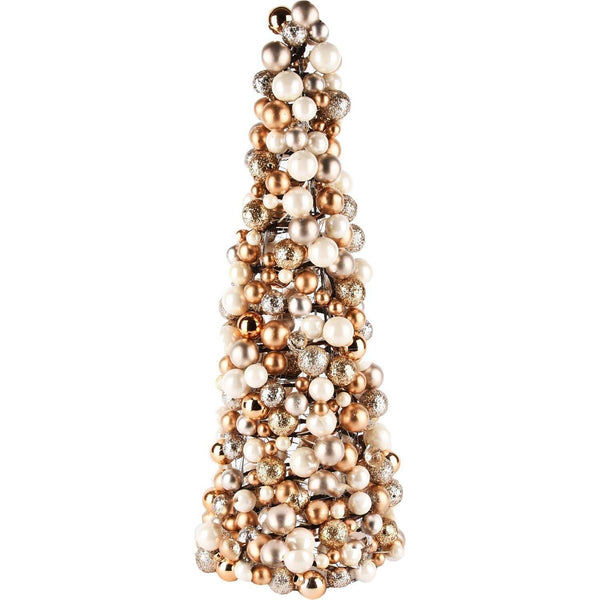 Arbol Cono Con Adornos Blanco/Dorado/Plateado PVC 14 x 14 x 43 cm