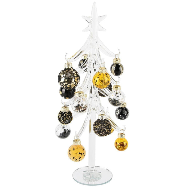 Árbol De Navidad Con Adornos Dorado/Negro/Transparente Cristal 12 x 12 x 26 cm