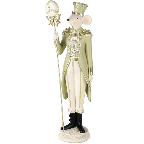 Ratón De Pie Con Cetro De Caramelo Verde/Blanco Poliresina 10 x 7 x 31 cm