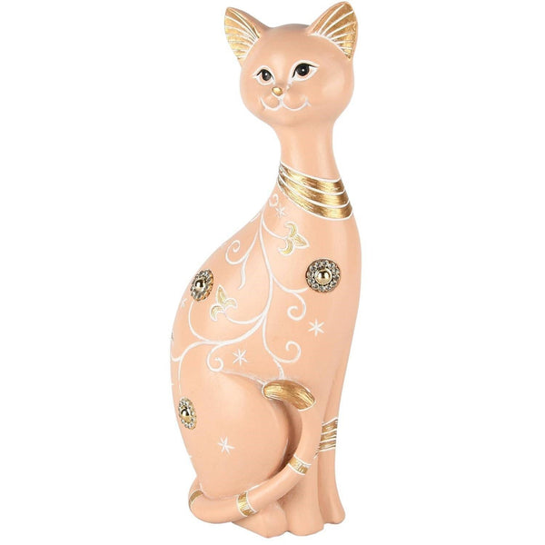 Gato Sentado Fanny  Rosa Poliresina 10x7x26cm