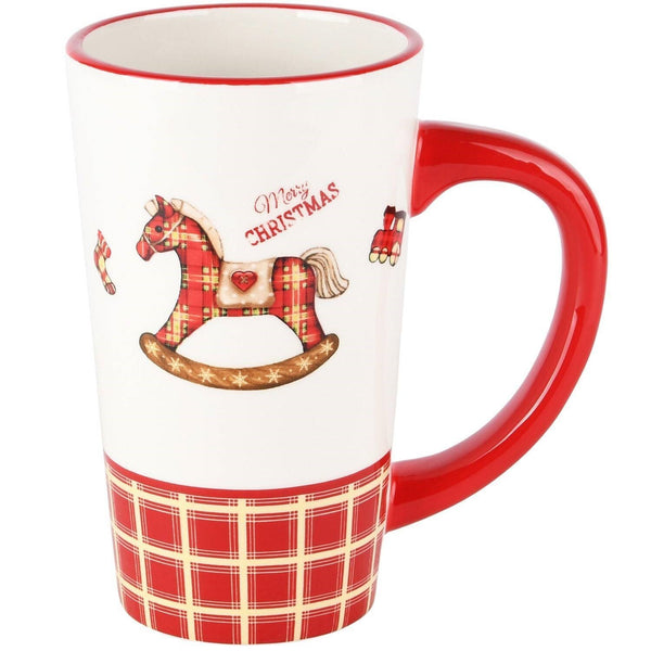 Taza Con Caballito Blanca/Roja Dolomita 14x9x16cm