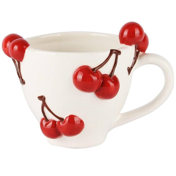 Taza Con Cerezas Roja/Blanca Cerámica. 14x11x11cm