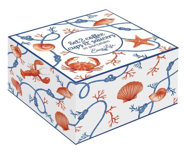 Juego De 2 Tazas De Porcelana  Con Platillos Mod Costa De Mar120ml