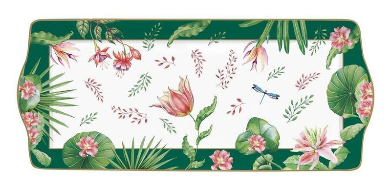 Bandeja Botanic Chic  Color Verde/Flores Porcelana 35 x 15 cm