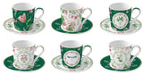 Juego De 6 Tazas Con Platillos Verde/Blanco/Flores Botanic Chic Porcelana 100 ml