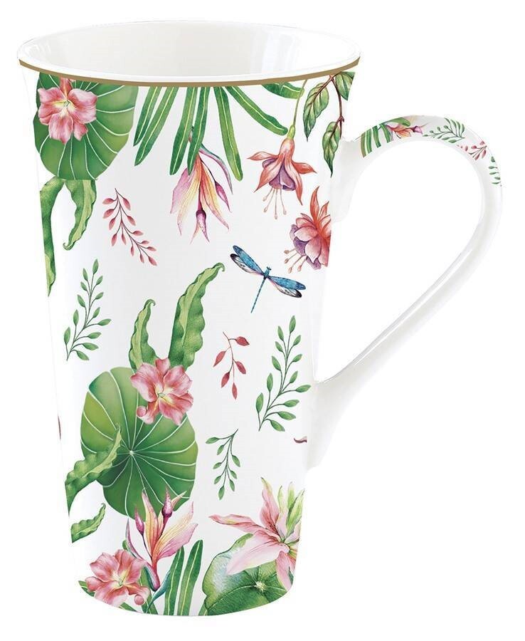 Taza Alta Botanic Chic Blanco/Flores Porcelana 600 ml