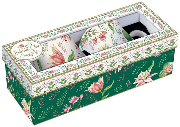 Juego De 2 Tazas Botanic Chic  Flores Porcelana 300 ml